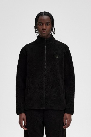 Fred Perry Zip Through Borg Fleece Men's Sweatshirts Black | VXKCW5983