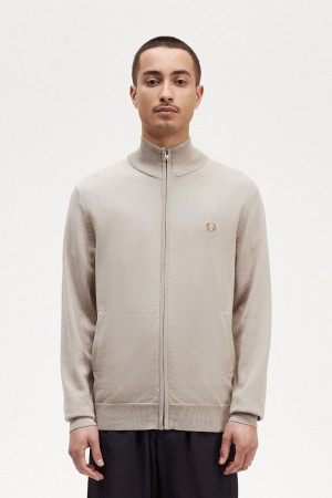 Fred Perry Zip Through Men's Cardigan Dark Oatmeal | NUBMD8432