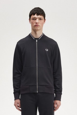 Fred Perry Zip Through Men's Sweatshirts Black | TQSNX6148