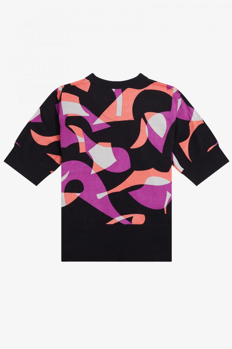 Fred Perry Abstract Short Sleeve Women's Jumper Black | WRIQN8437