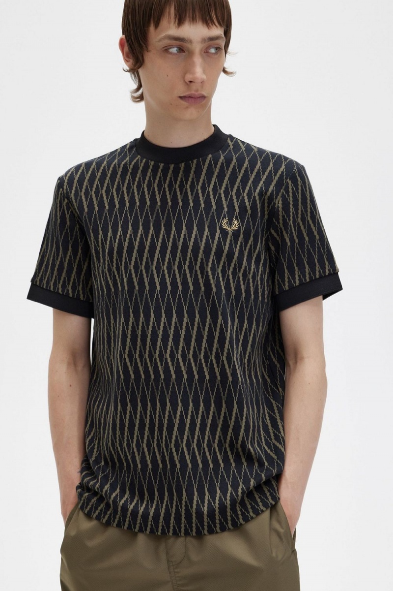 Fred Perry Argyle Jacquard Men's T-Shirt Black | IYKHA8403