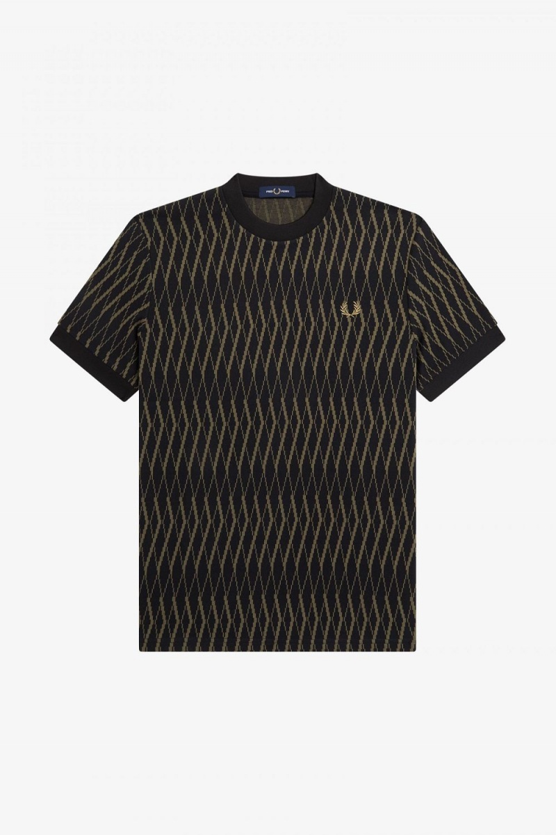 Fred Perry Argyle Jacquard Men's T-Shirt Black | IYKHA8403