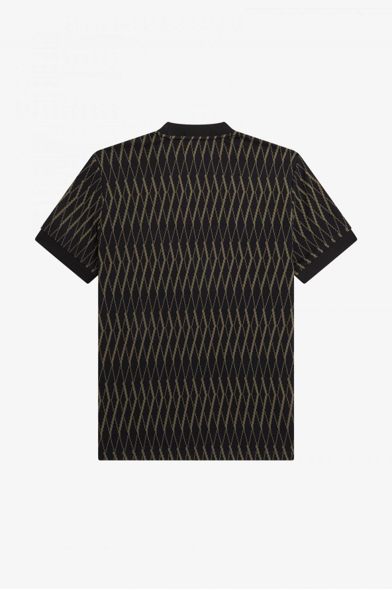 Fred Perry Argyle Jacquard Men's T-Shirt Black | IYKHA8403