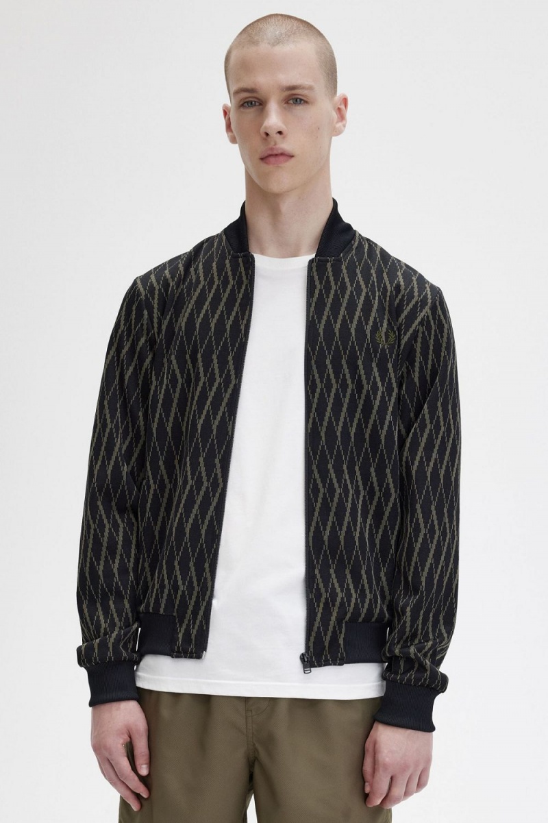 Fred Perry Argyle Men's Track Jackets Black | NPHOI9860