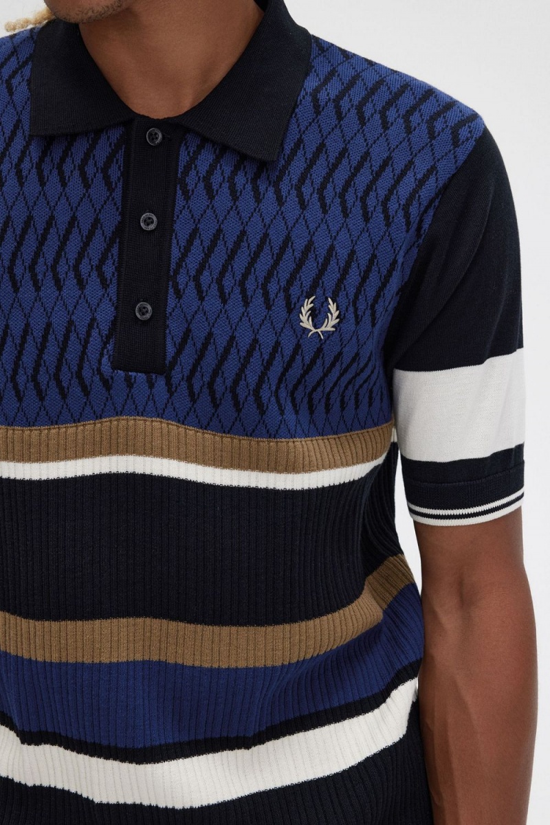 Fred Perry Argyle Panel Knitted Men's Shirt French Navy | JZAYU3804