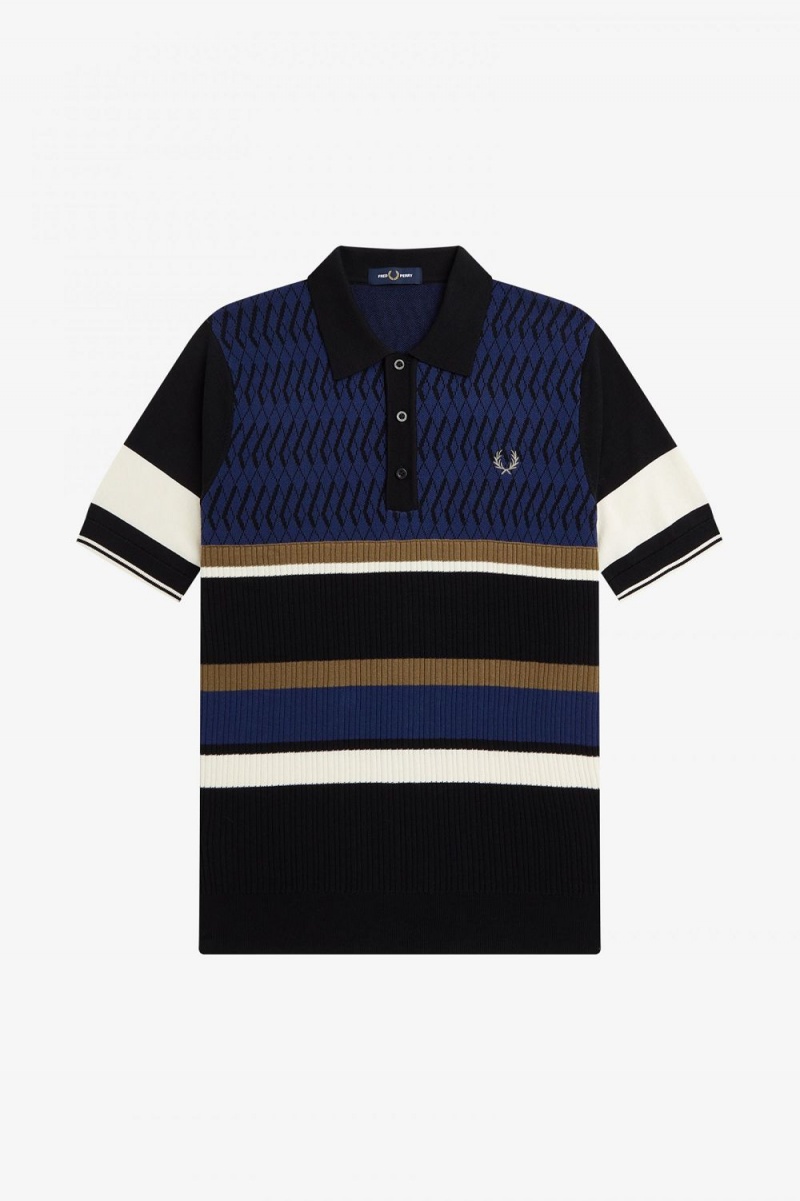 Fred Perry Argyle Panel Knitted Men's Shirt French Navy | JZAYU3804