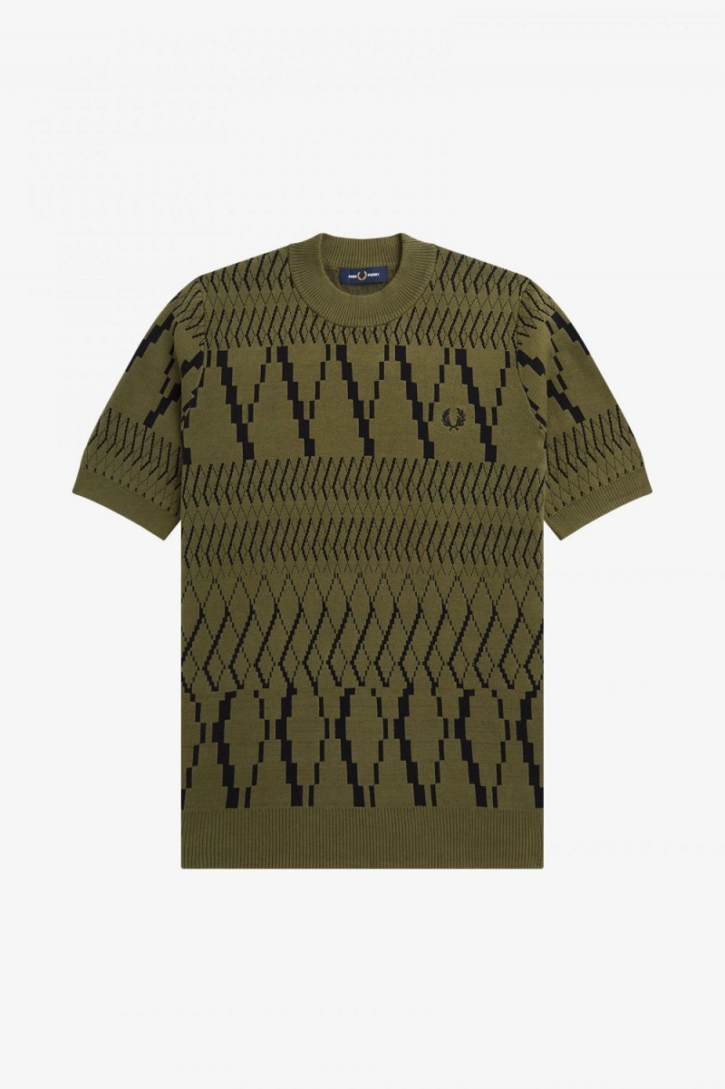 Fred Perry Argyle Panel Knitted Men's T-Shirt Uniform Green | UJRNO3850