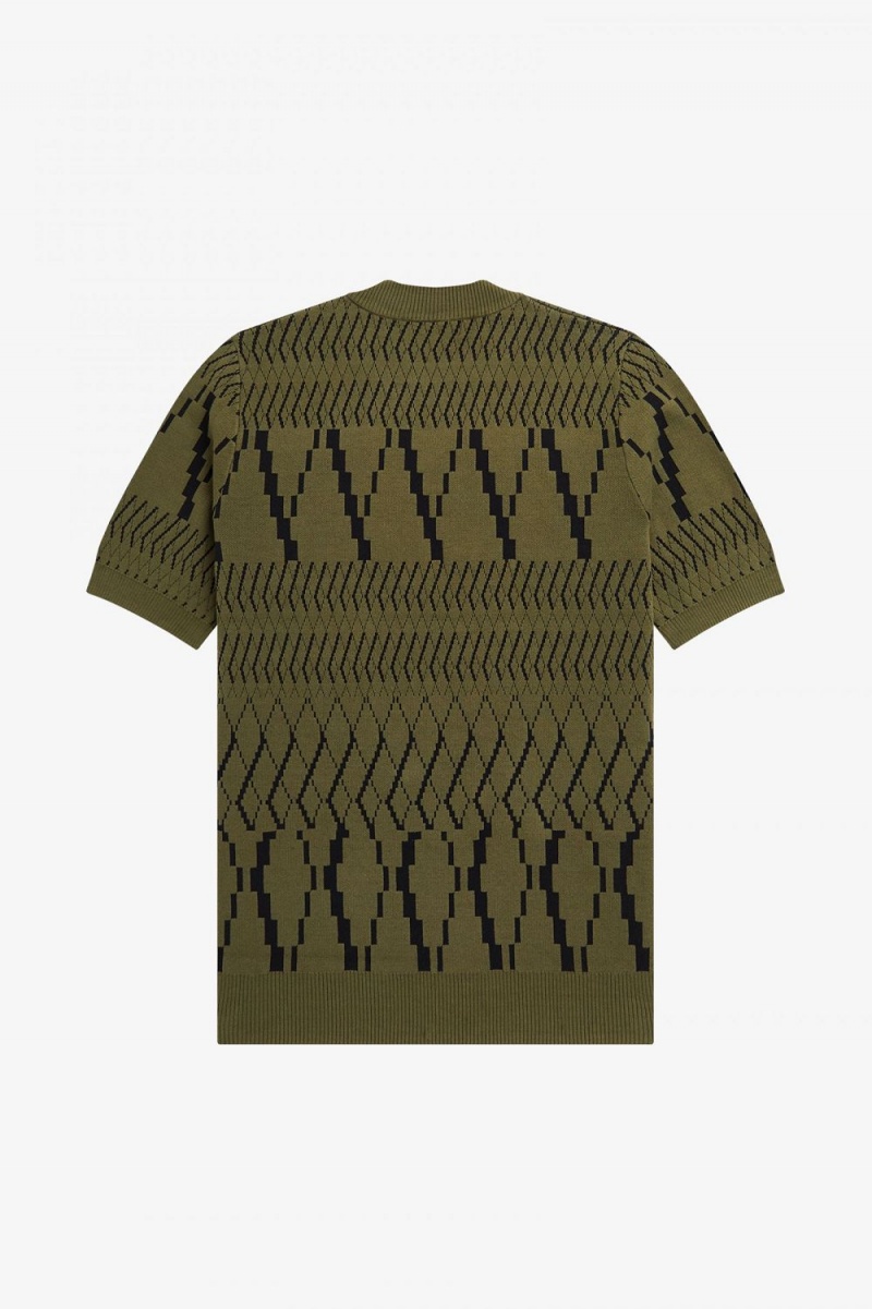 Fred Perry Argyle Panel Knitted Men's T-Shirt Uniform Green | UJRNO3850