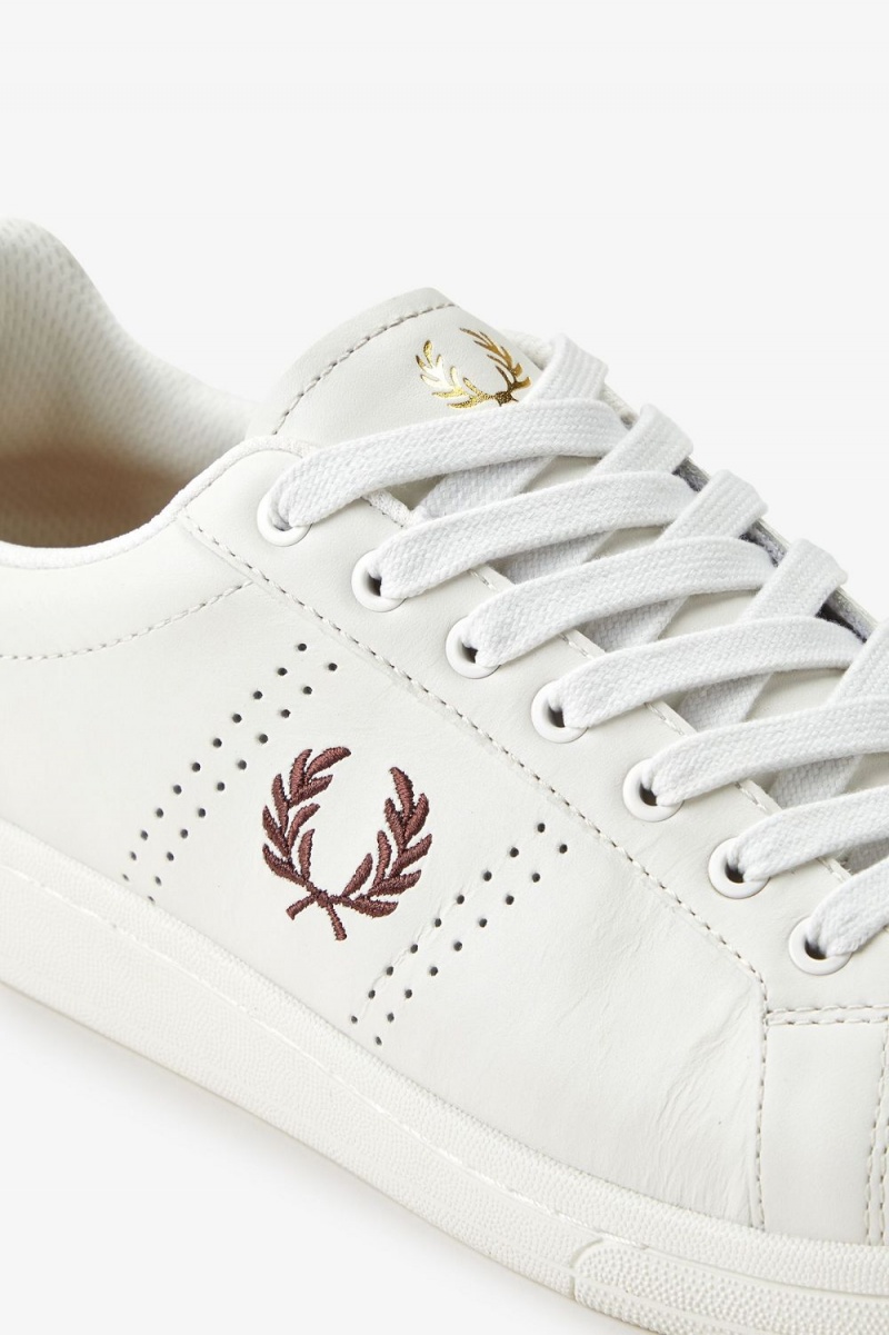 Fred Perry B721 Men's Tennis Shoes Ivory Dark Red | RKJGF3712