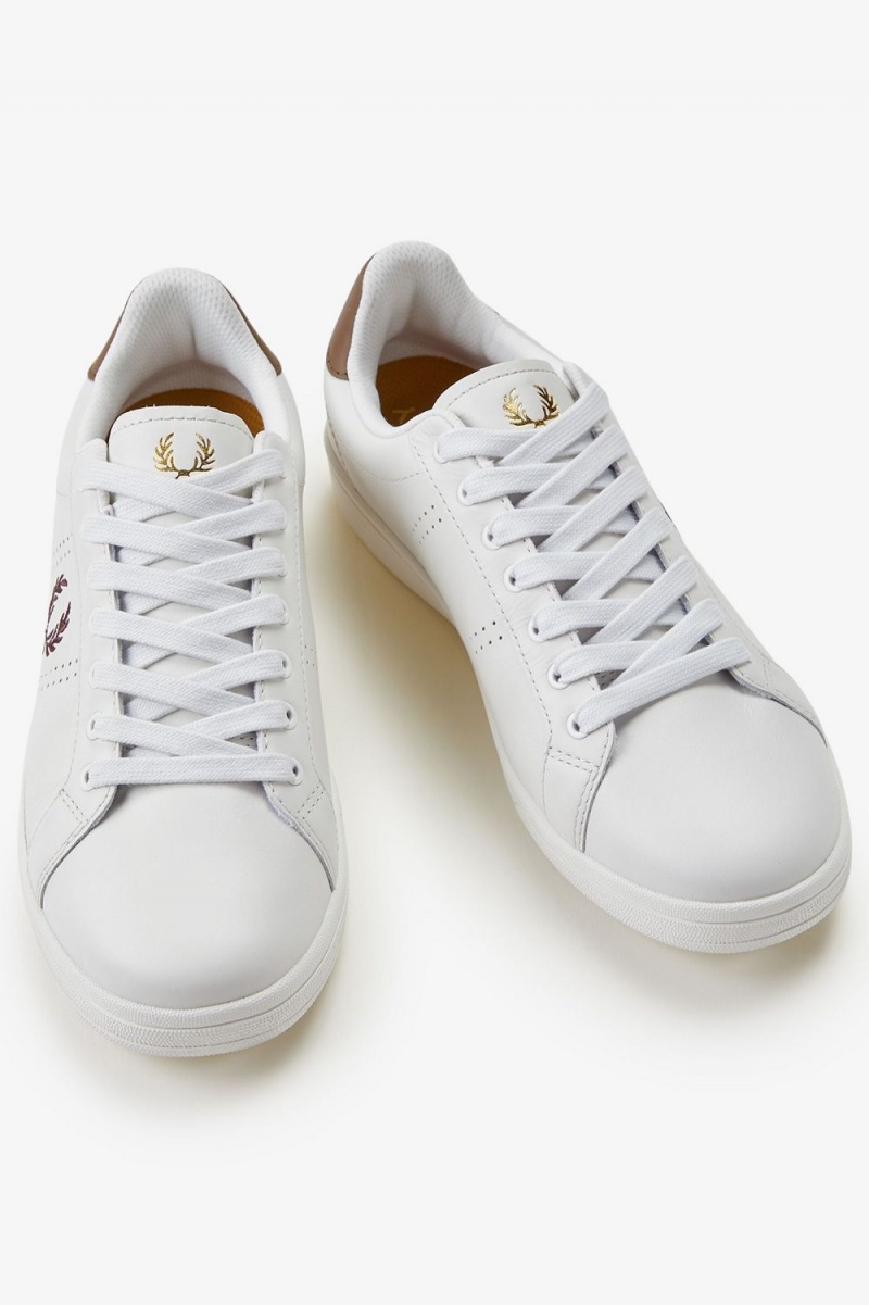 Fred Perry B721 Men's Tennis Shoes Ivory Dark Red | RKJGF3712