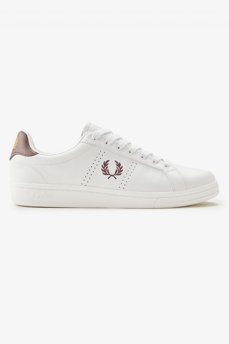 Fred Perry B721 Men\'s Tennis Shoes Ivory Dark Red | RKJGF3712