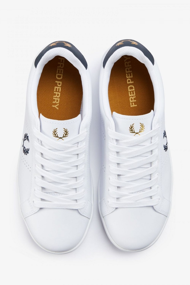 Fred Perry B721 Men's Tennis Shoes White Navy | UIGNA3165