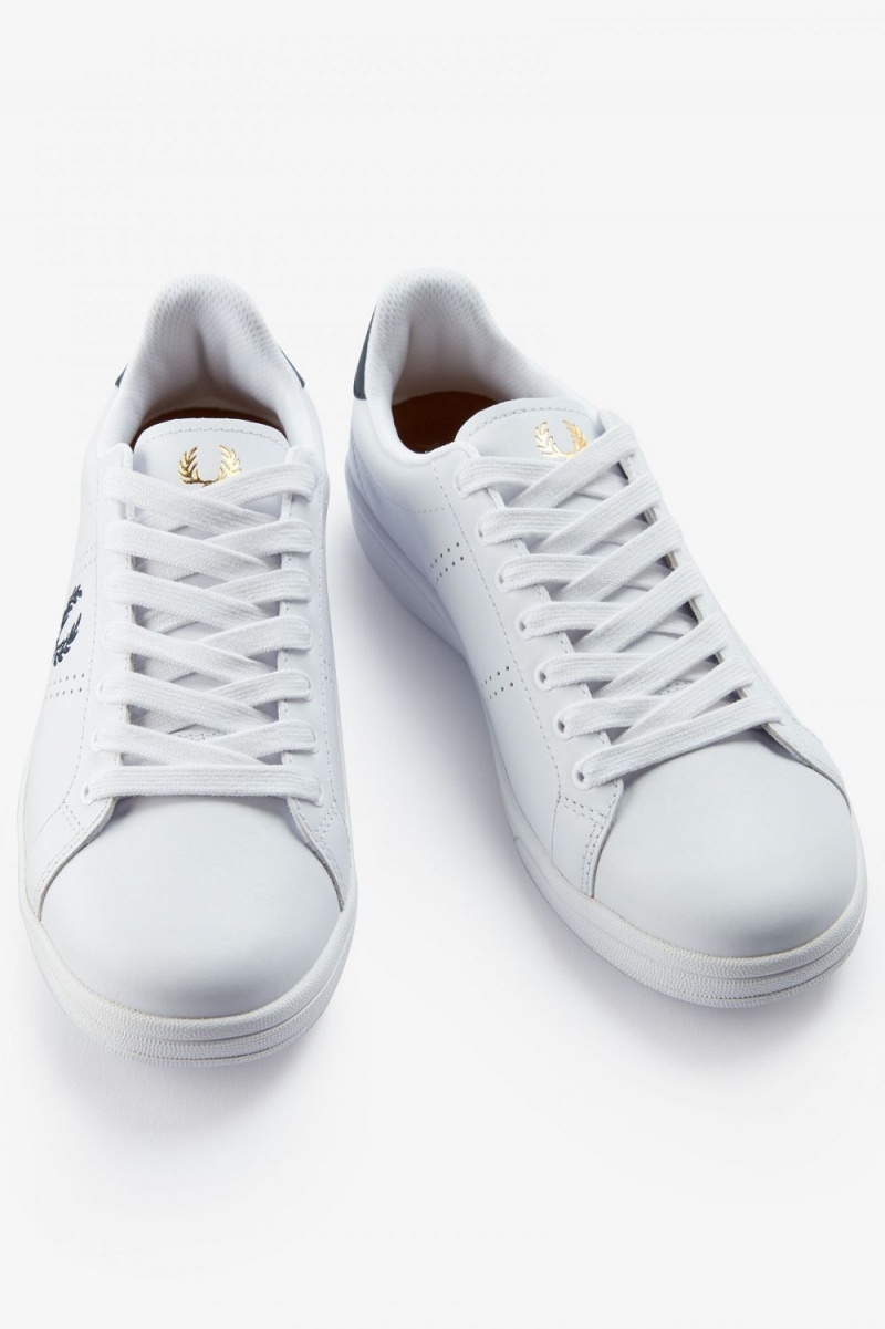 Fred Perry B721 Men's Tennis Shoes White Navy | UIGNA3165