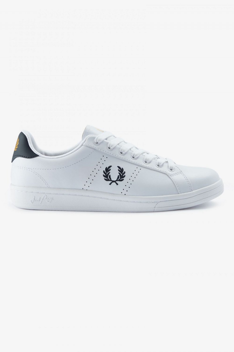 Fred Perry B721 Men\'s Tennis Shoes White Navy | UIGNA3165