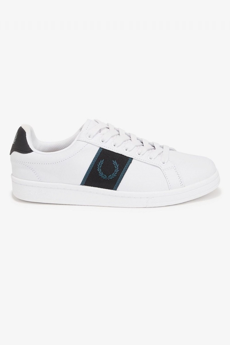 Fred Perry B721 Men\'s Tennis Shoes White Petrol Blue | UDJRN0641