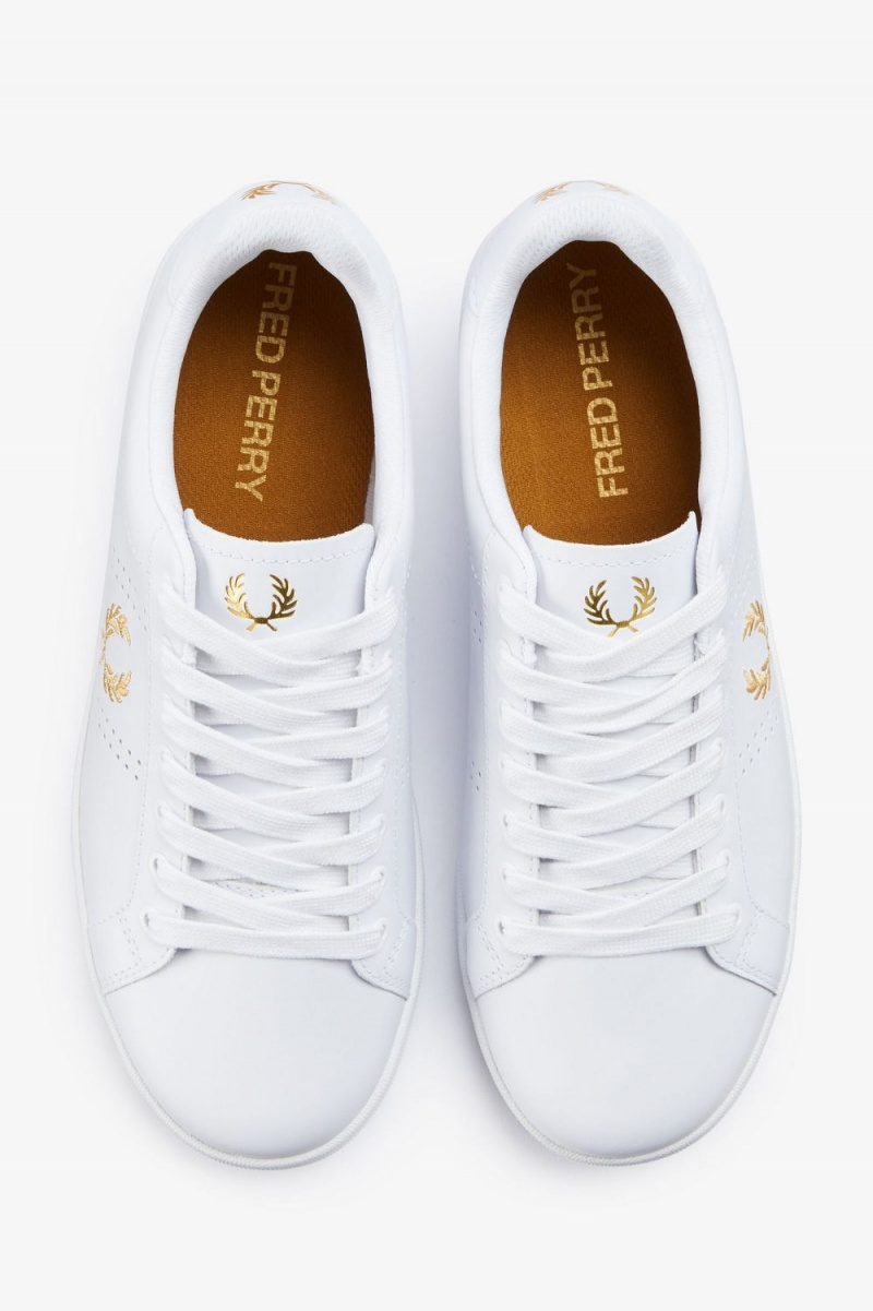 Fred Perry B721 Men's Tennis Shoes White Metallic Gold | JNUMI7358