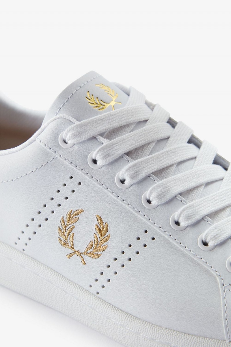 Fred Perry B721 Men's Tennis Shoes White Metallic Gold | JNUMI7358