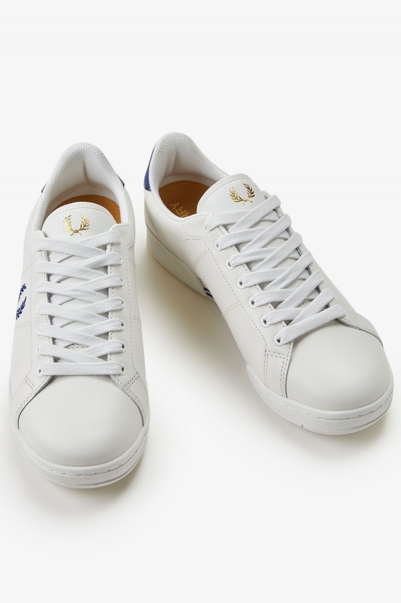 Fred Perry B722 Men's Tennis Shoes Ivory Shaded Cobalt | VUAEC6208