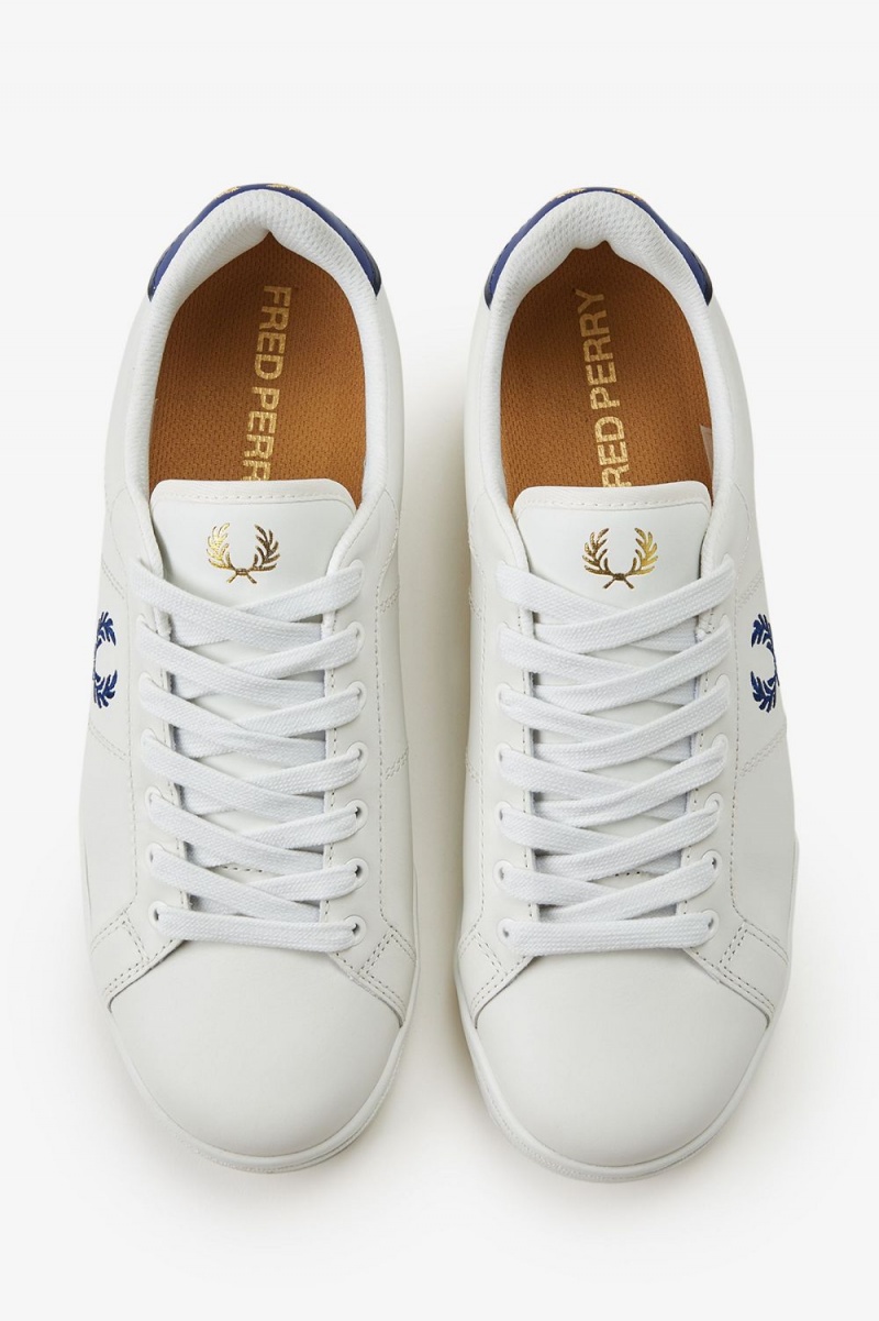 Fred Perry B722 Men's Tennis Shoes Ivory Shaded Cobalt | VUAEC6208