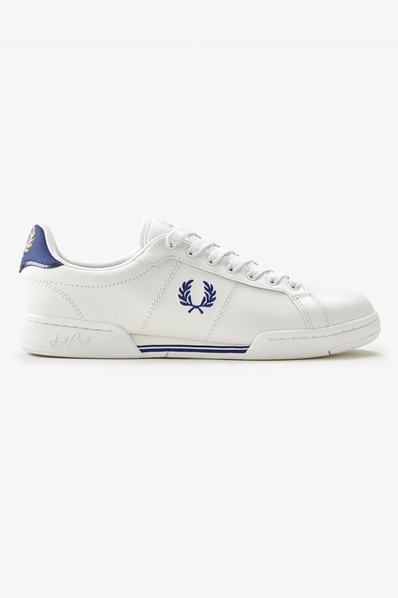 Fred Perry B722 Men\'s Tennis Shoes Ivory Shaded Cobalt | VUAEC6208