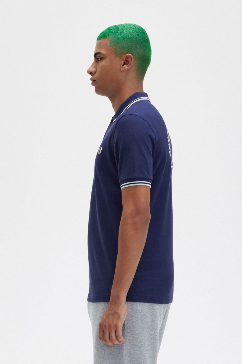 Fred Perry Back Graphic Men's Polo Shirt French Navy | DSALT5140