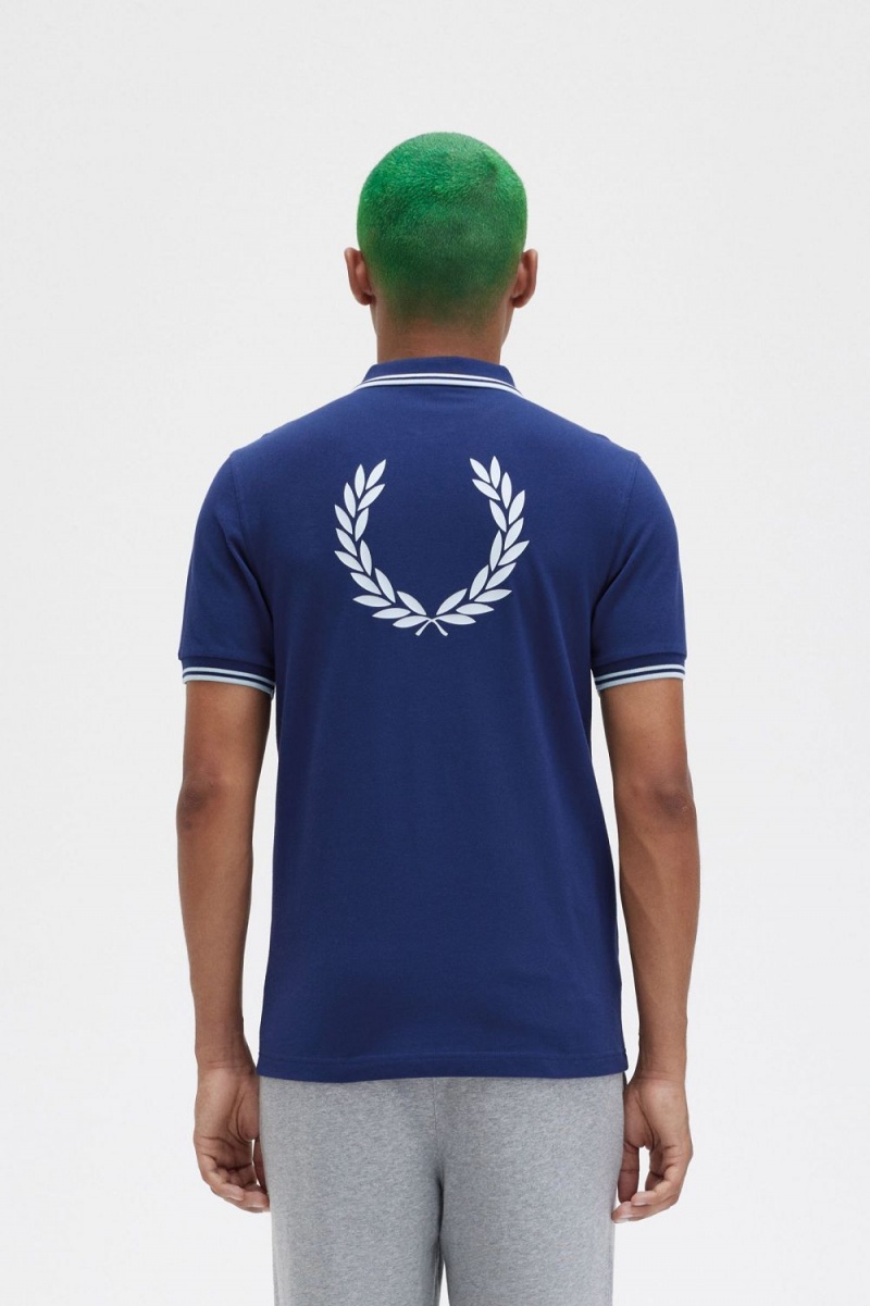 Fred Perry Back Graphic Men's Polo Shirt French Navy | DSALT5140