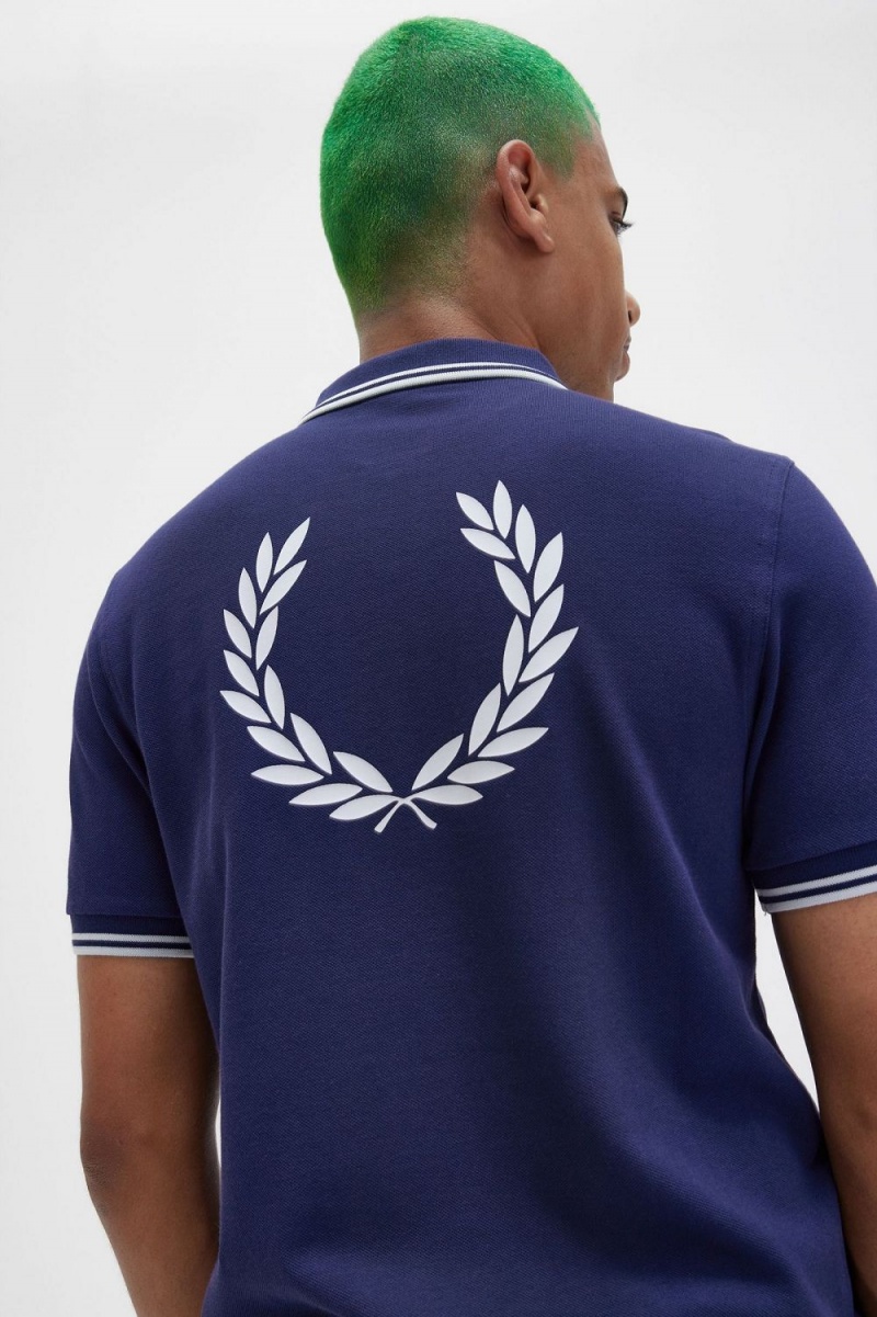 Fred Perry Back Graphic Men's Polo Shirt French Navy | DSALT5140