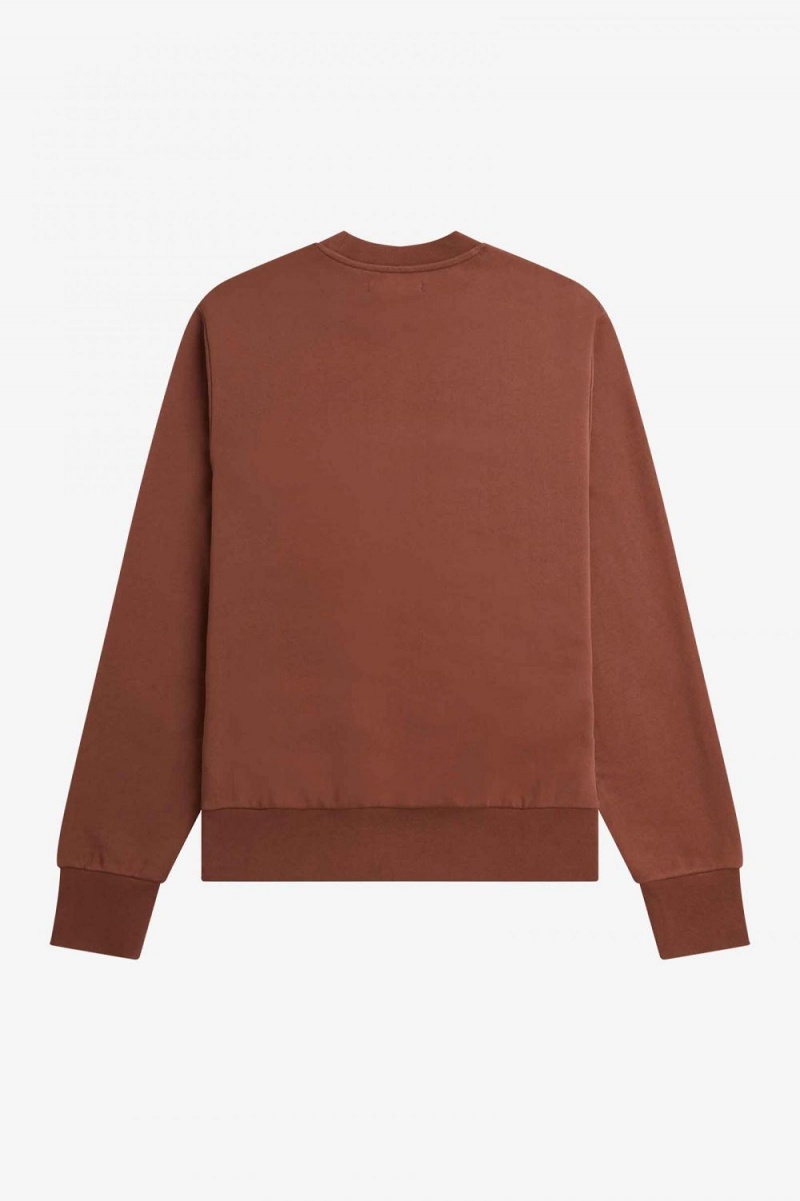 Fred Perry Badge Detail Crew Neck Men's Sweatshirts Whisky Brown | PQJYU7625