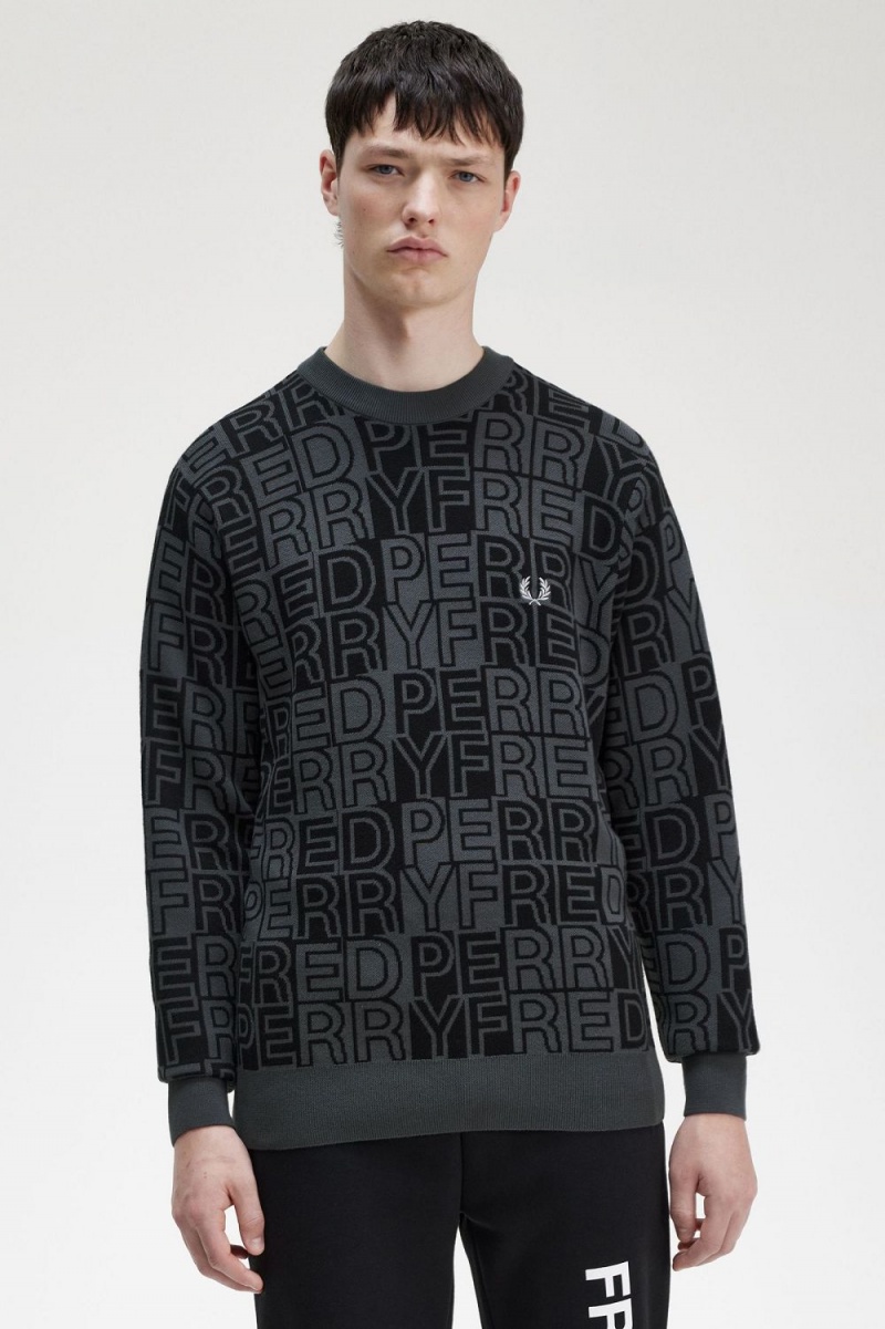 Fred Perry Block Graphic Men's Jumper Gunmetal | FBNIP5694