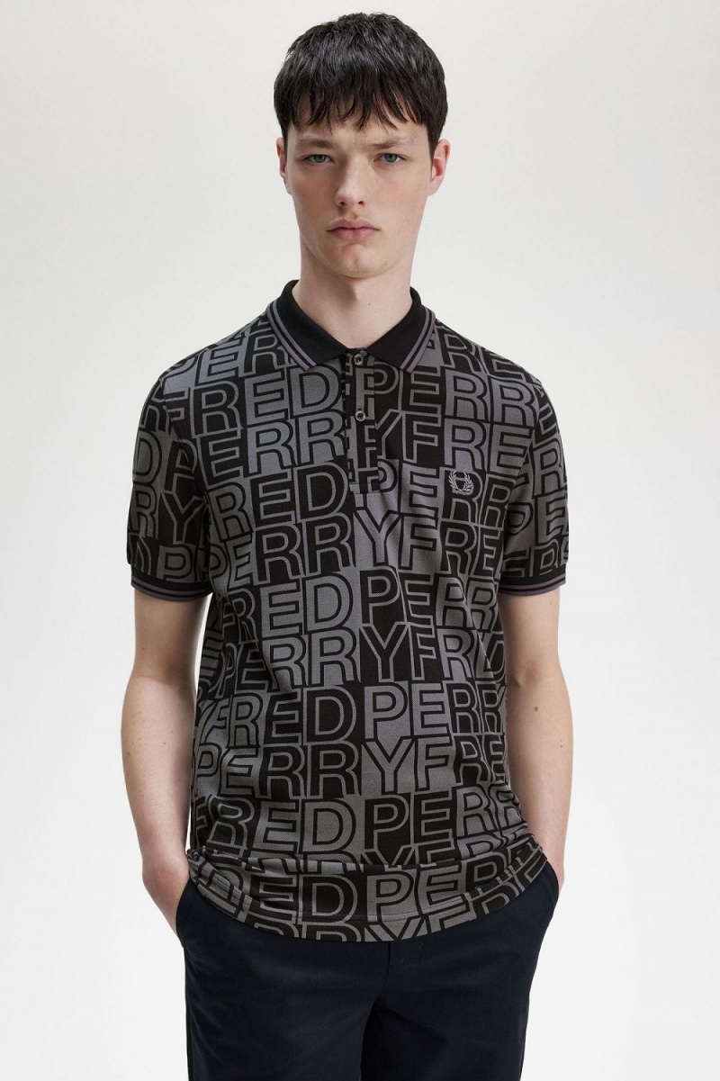 Fred Perry Block Graphic Men's Polo Shirt Gunmetal | QYDIW8157