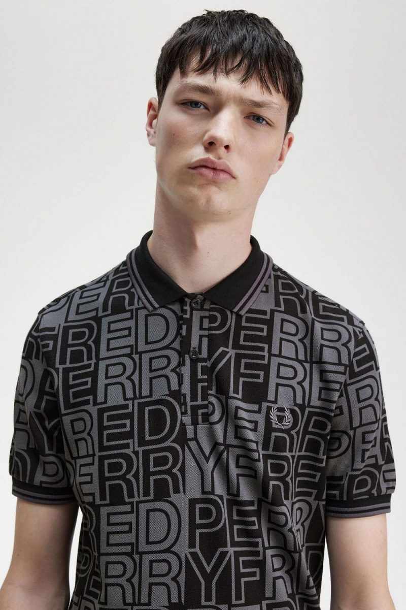 Fred Perry Block Graphic Men's Polo Shirt Gunmetal | QYDIW8157