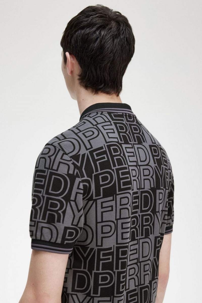 Fred Perry Block Graphic Men's Polo Shirt Gunmetal | QYDIW8157