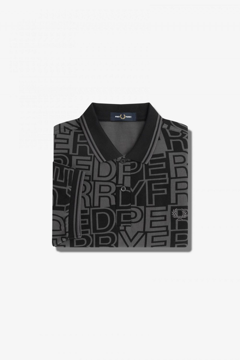 Fred Perry Block Graphic Men's Polo Shirt Gunmetal | QYDIW8157