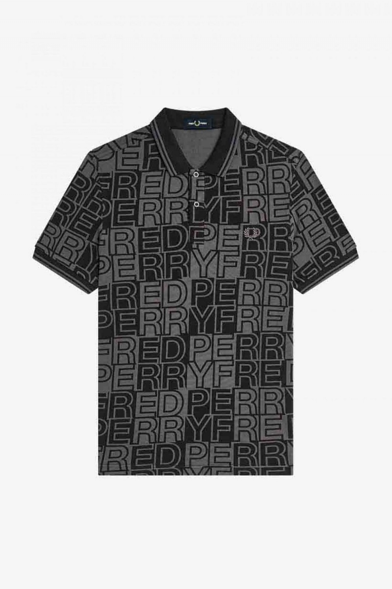 Fred Perry Block Graphic Men's Polo Shirt Gunmetal | QYDIW8157