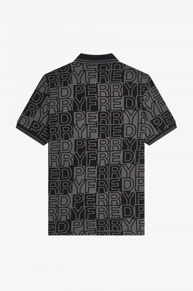 Fred Perry Block Graphic Men's Polo Shirt Gunmetal | QYDIW8157