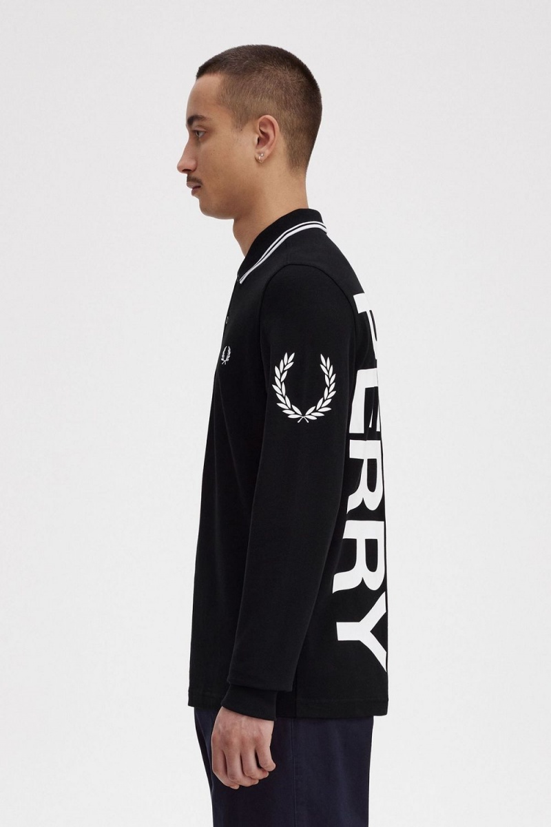 Fred Perry Bold Graphic Long Sleeve Men's Shirt Black | ESVDK8910