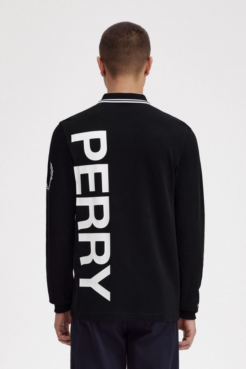 Fred Perry Bold Graphic Long Sleeve Men's Shirt Black | ESVDK8910