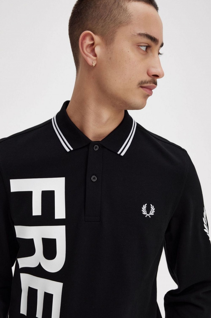 Fred Perry Bold Graphic Long Sleeve Men's Shirt Black | ESVDK8910