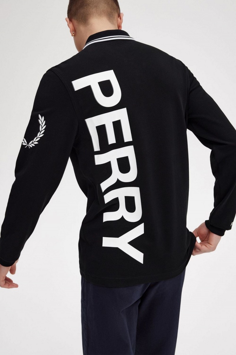 Fred Perry Bold Graphic Long Sleeve Men's Shirt Black | ESVDK8910