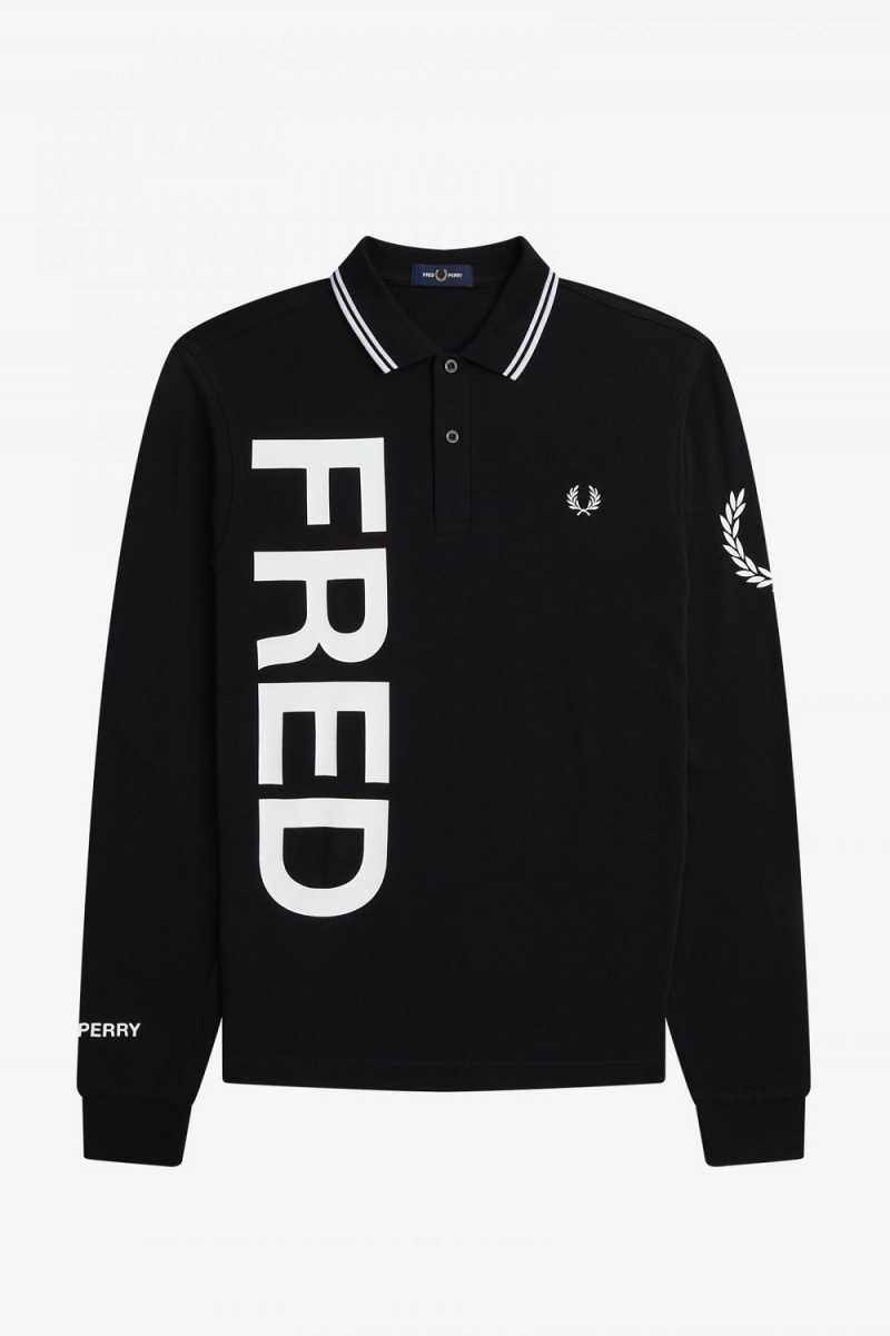 Fred Perry Bold Graphic Long Sleeve Men's Shirt Black | ESVDK8910