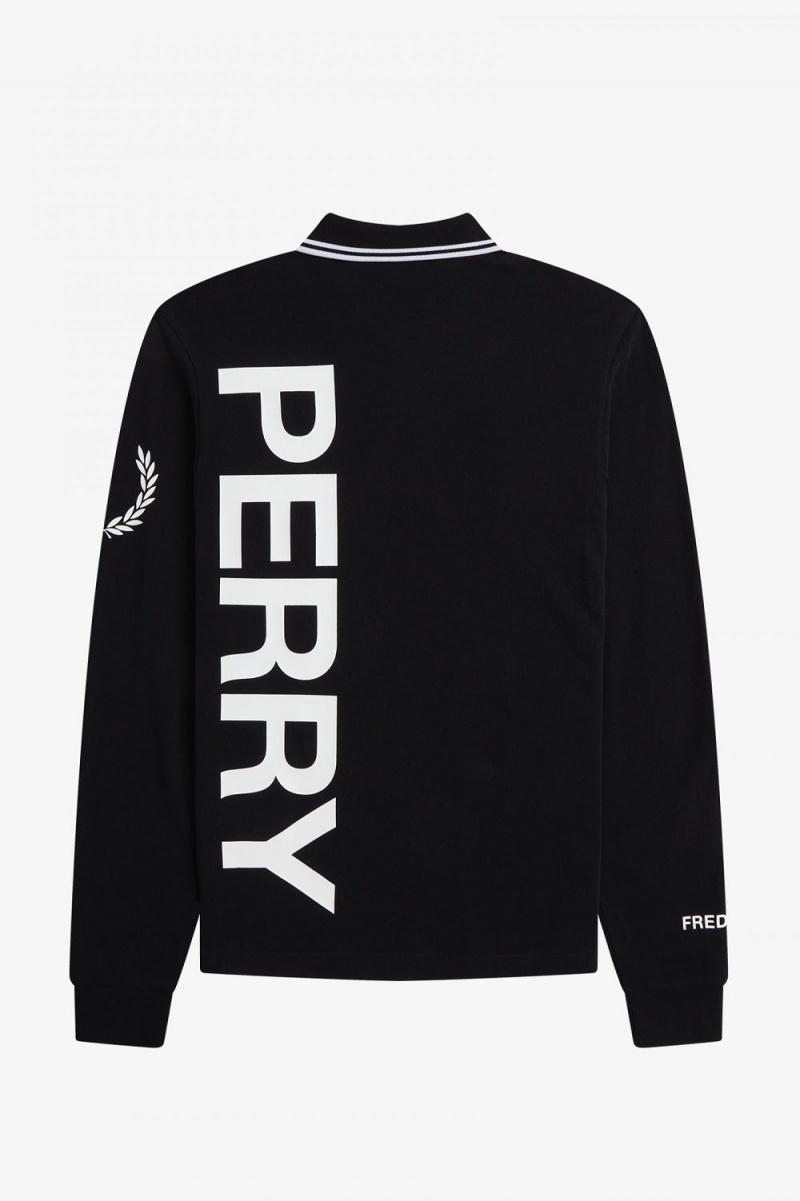 Fred Perry Bold Graphic Long Sleeve Men's Shirt Black | ESVDK8910