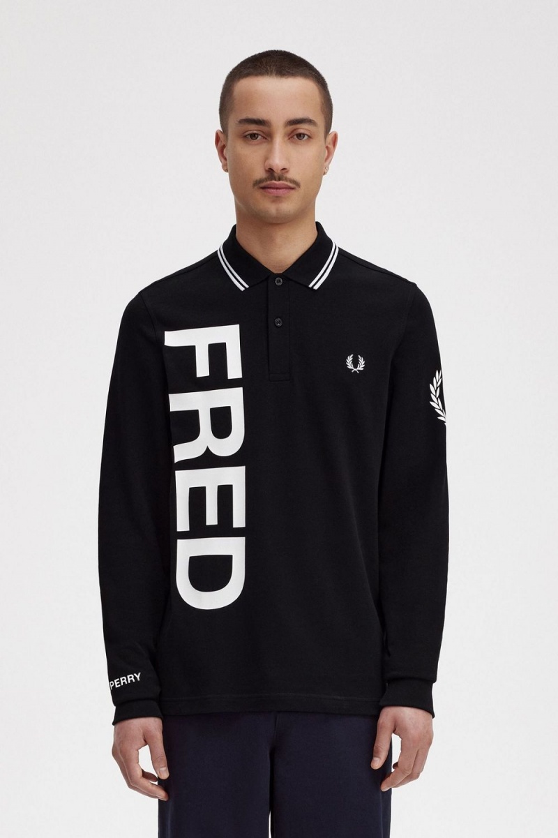 Fred Perry Bold Graphic Long Sleeve Men\'s Shirt Black | ESVDK8910