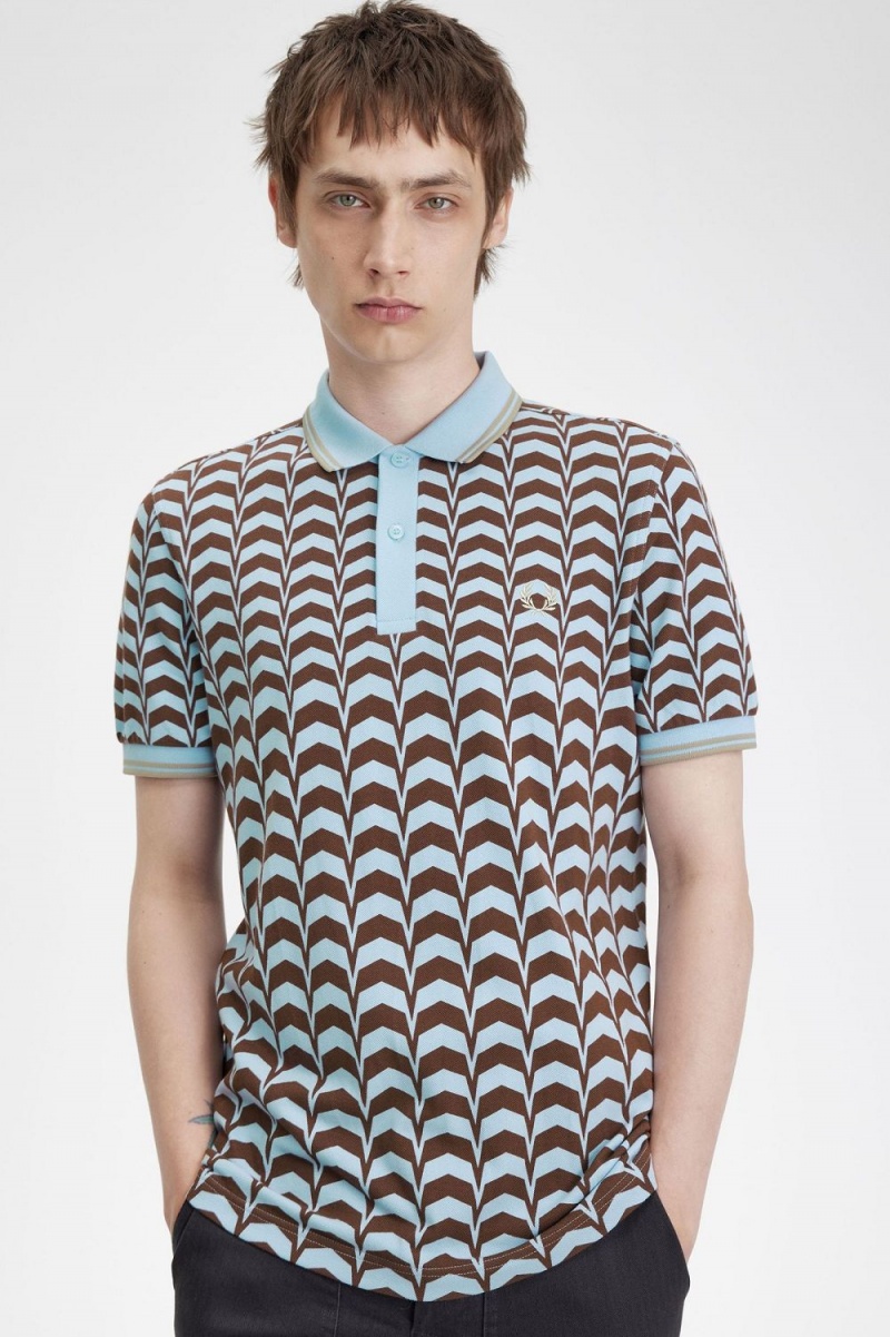 Fred Perry Bold Print Men's Polo Shirt Turquoise | QBSRZ2689