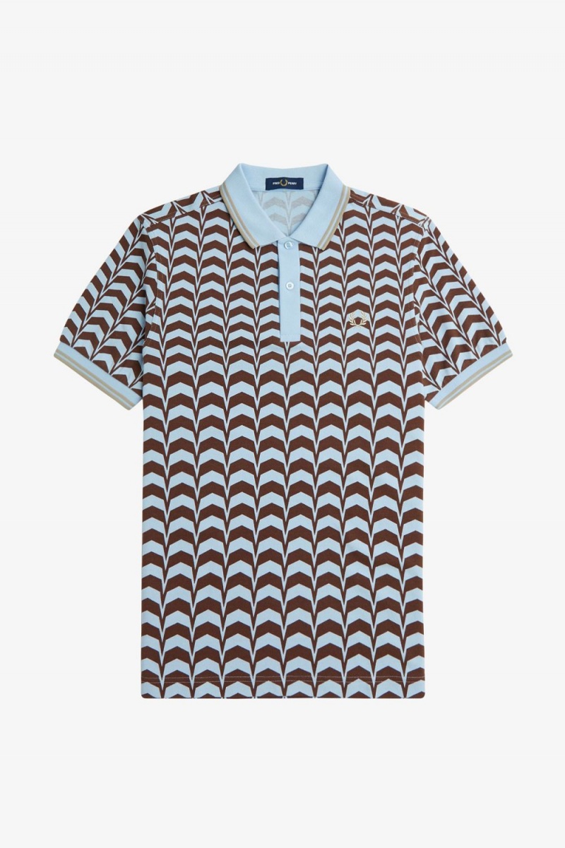 Fred Perry Bold Print Men's Polo Shirt Turquoise | QBSRZ2689