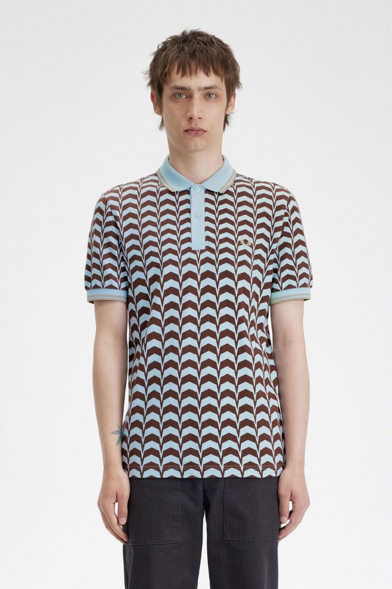 Fred Perry Bold Print Men\'s Polo Shirt Turquoise | QBSRZ2689