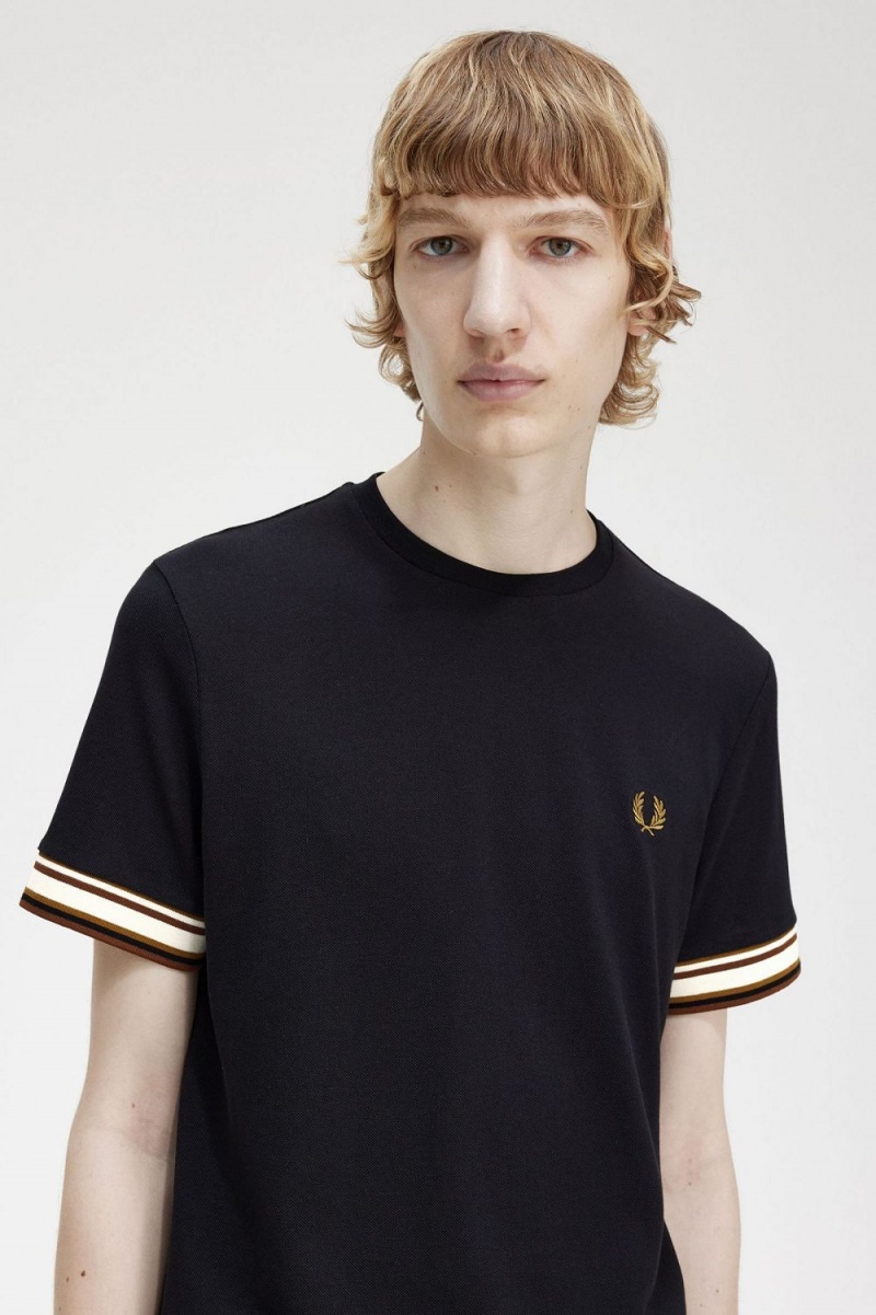 Fred Perry Bold Tipped Piqué Men's T-Shirt Black | UVYNL8512