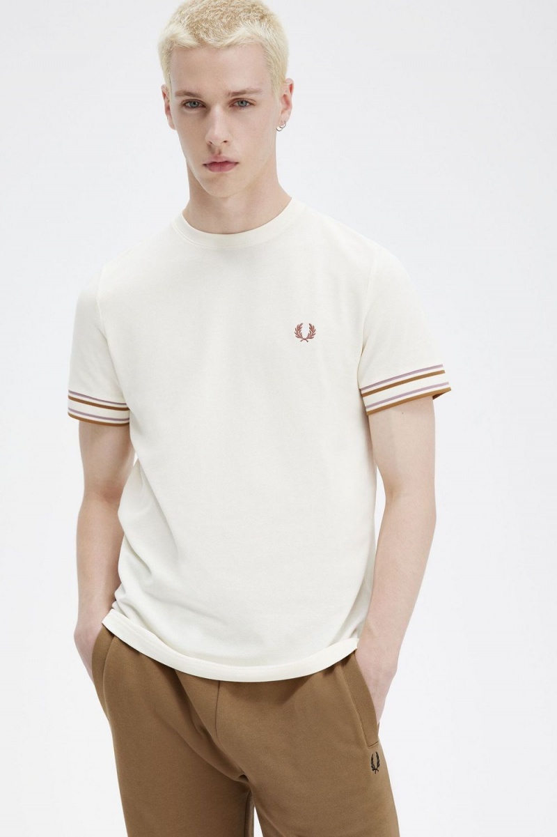 Fred Perry Bold Tipped Piqué Men's T-Shirt Beige | KUANL3801