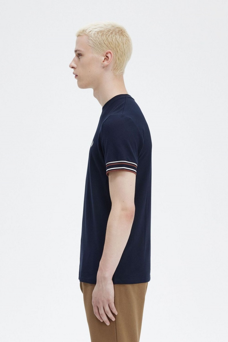 Fred Perry Bold Tipped Piqué Men's T-Shirt Navy | MSXPC6281