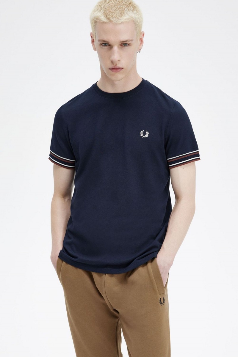 Fred Perry Bold Tipped Piqué Men's T-Shirt Navy | MSXPC6281