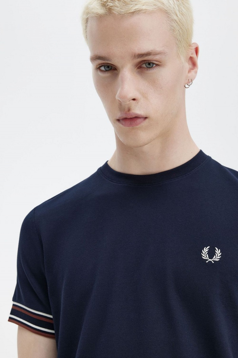 Fred Perry Bold Tipped Piqué Men's T-Shirt Navy | MSXPC6281